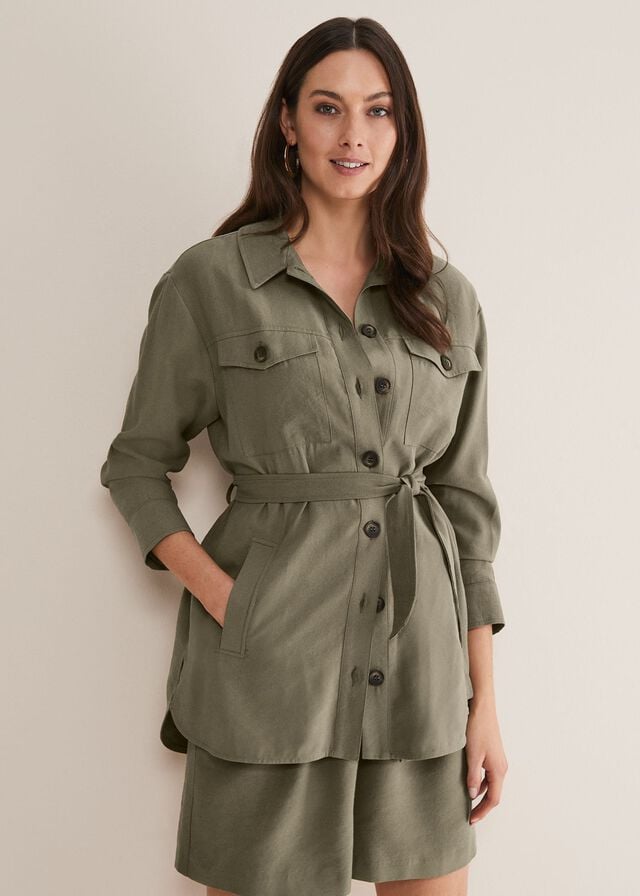 Khaki Phase Eight Leonar Co-Ord Shacket Coats | 9186FZLQO