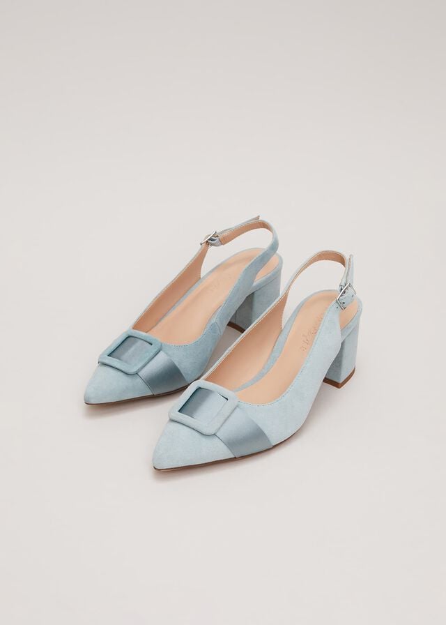 Light Green Phase Eight Suede Buckle Block Heels | 5104GYETL
