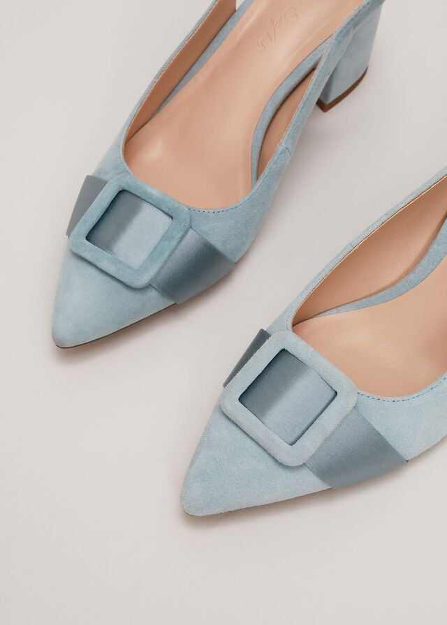 Light Green Phase Eight Suede Buckle Block Heels | 5104GYETL