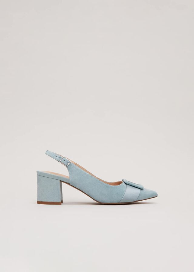 Light Green Phase Eight Suede Buckle Block Heels | 5104GYETL