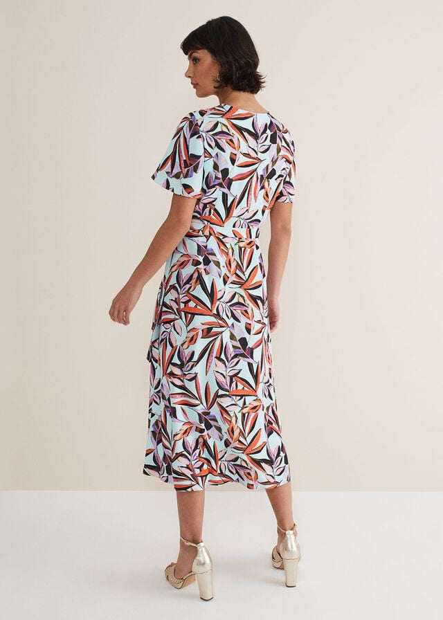 Light Turquoise / Multicolor Phase Eight Julissa Ruffle Wrap Dress | 1206BVHPR