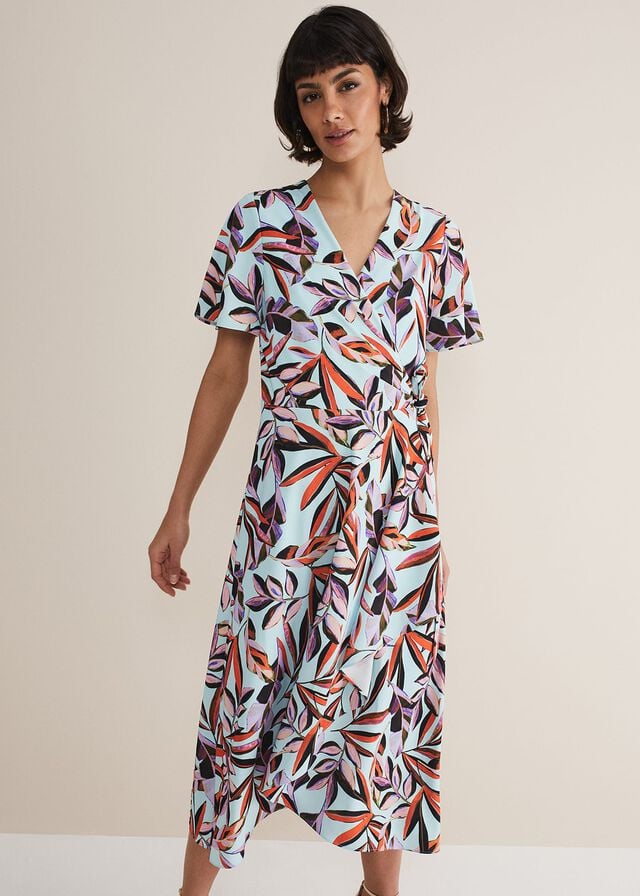 Light Turquoise / Multicolor Phase Eight Julissa Ruffle Wrap Dress | 1206BVHPR