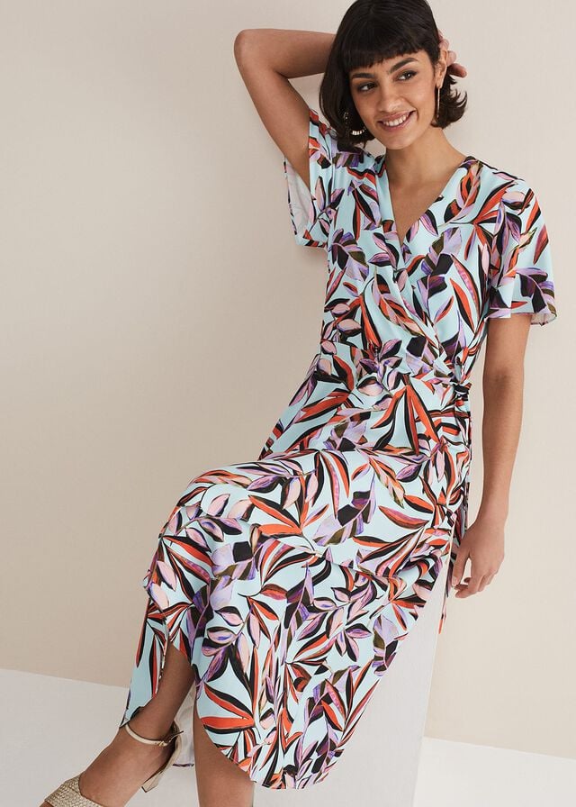 Light Turquoise / Multicolor Phase Eight Julissa Ruffle Wrap Dress | 1206BVHPR