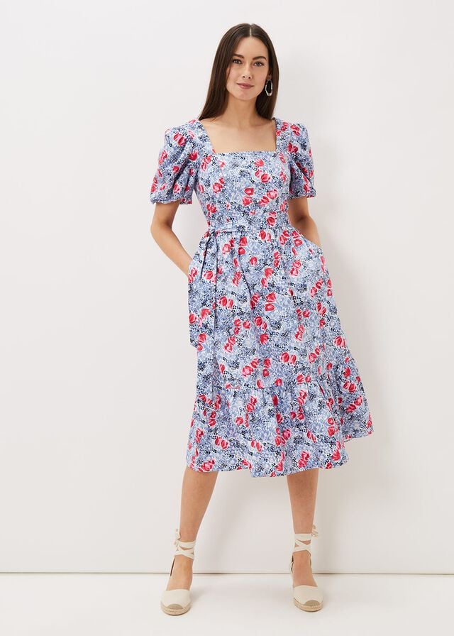 Multicolor Phase Eight Abbiana Cotton Floral Dress | 8406HNWAZ