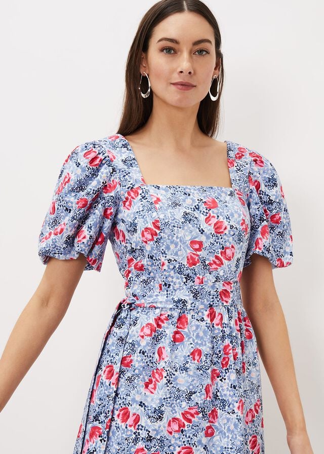 Multicolor Phase Eight Abbiana Cotton Floral Dress | 8406HNWAZ