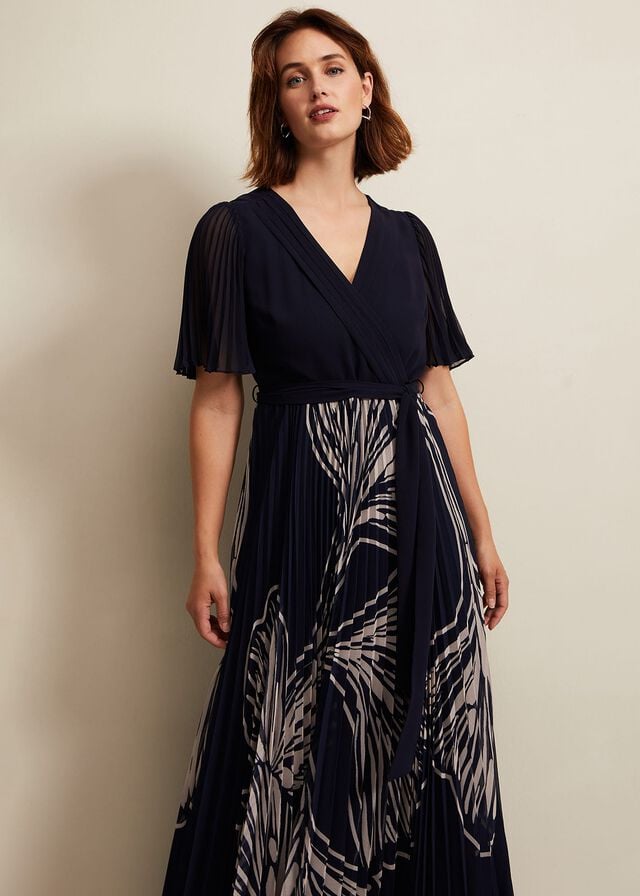 Multicolor Phase Eight Abigail Printed Pleat Midaxi Dress | 3067SBXIY