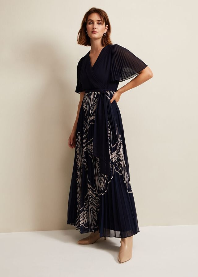 Multicolor Phase Eight Abigail Printed Pleat Midaxi Dress | 3067SBXIY