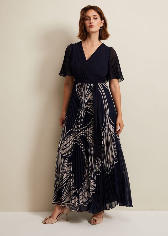 Multicolor Phase Eight Abigail Printed Pleat Midaxi Dress | 3067SBXIY