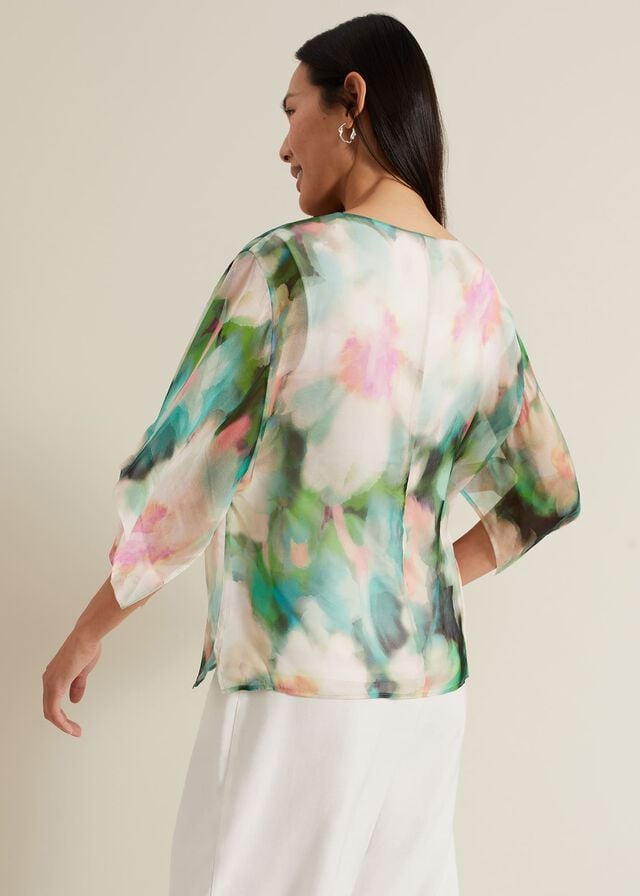 Multicolor Phase Eight Ava Blurred Floral Silk Shirts | 5128HZYIF