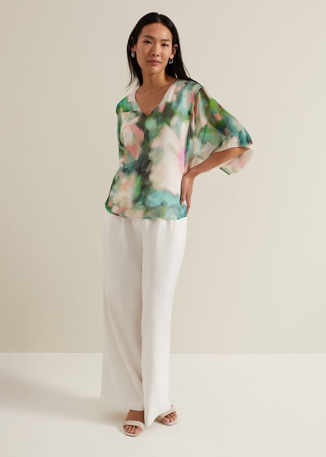 Multicolor Phase Eight Ava Blurred Floral Silk Shirts | 5128HZYIF