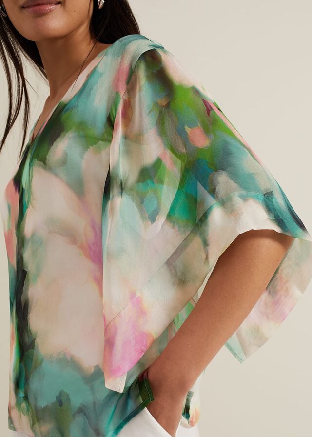 Multicolor Phase Eight Ava Blurred Floral Silk Shirts | 5128HZYIF