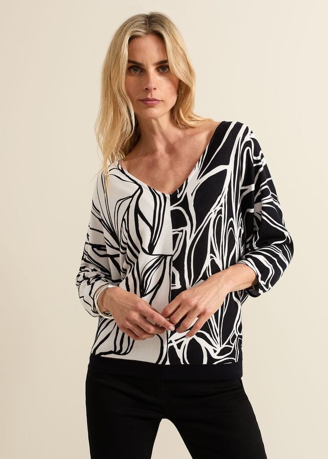 Multicolor Phase Eight Ava Floral Print Colour Block Knitwear | 8715ESFPH