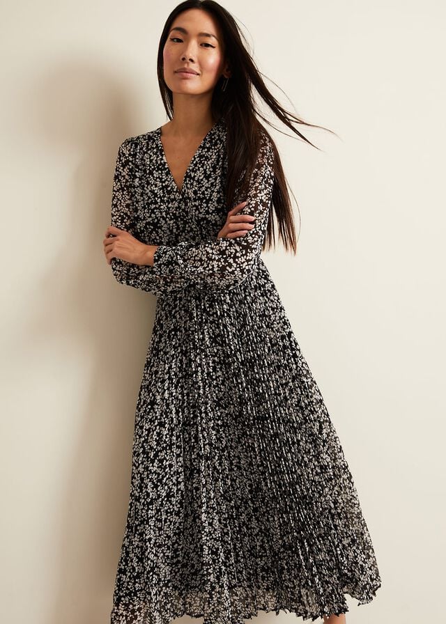 Multicolor Phase Eight Ayana Spot Pleat Midaxi Dress | 7610FHPIK