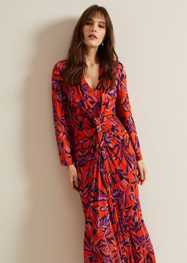 Multicolor Phase Eight Briella Leaf Print Dress | 1239ZGFSE