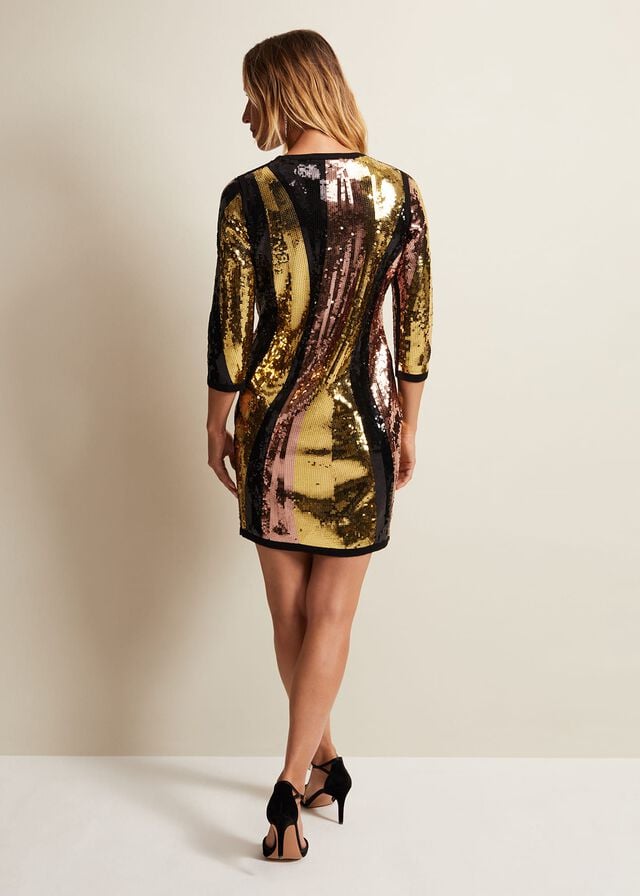 Multicolor Phase Eight Cassey Rainbow Wave Sequin Dress | 9321ITXSE