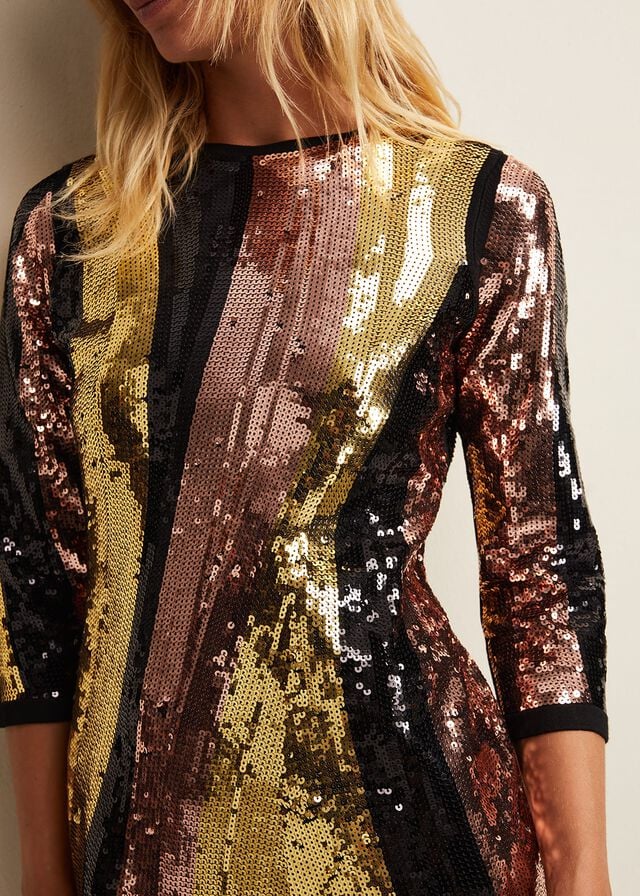 Multicolor Phase Eight Cassey Rainbow Wave Sequin Dress | 9321ITXSE