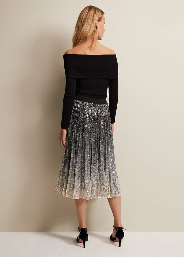 Multicolor Phase Eight Celeste Sequin Ombre Pleated Skirts | 8509UQVKY