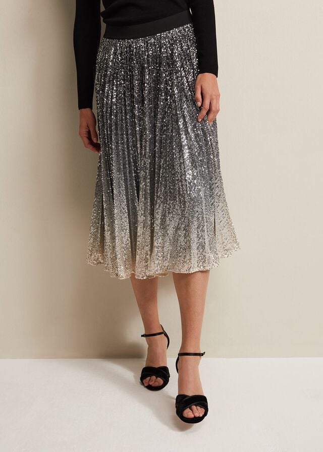 Multicolor Phase Eight Celeste Sequin Ombre Pleated Skirts | 8509UQVKY
