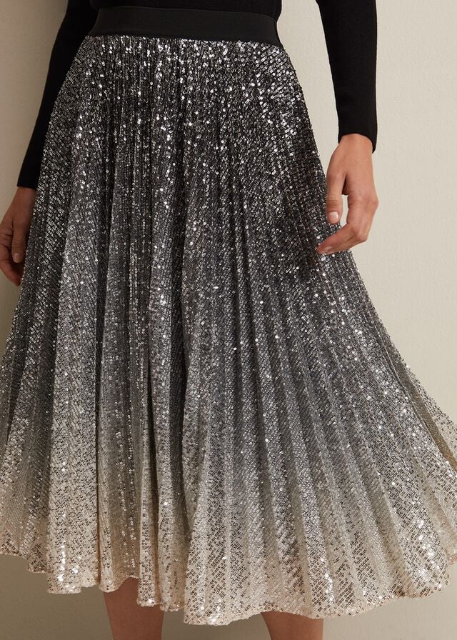 Multicolor Phase Eight Celeste Sequin Ombre Pleated Skirts | 8509UQVKY