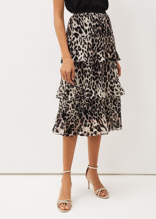 Multicolor Phase Eight Chelsie Leopard Tiered Skirts | 4985VZDNQ