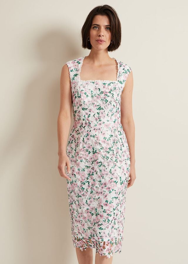 Multicolor Phase Eight Diana Floral Lace Dress | 0834UXEOY