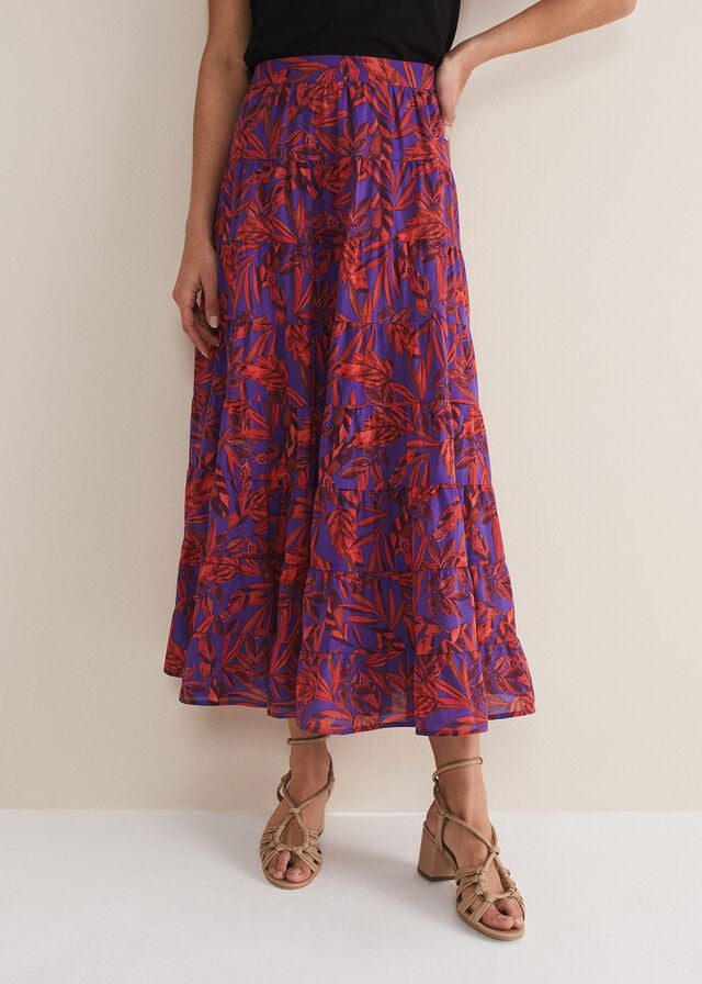 Multicolor Phase Eight Eloraina Leaf Print Skirts | 9750WJOVR