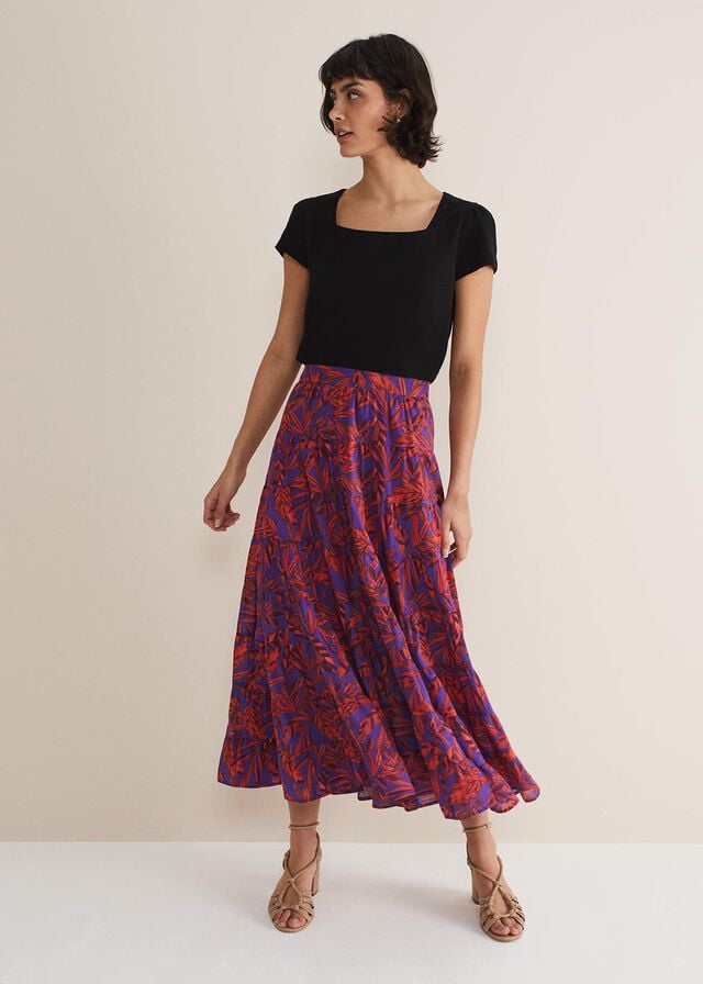 Multicolor Phase Eight Eloraina Leaf Print Skirts | 9750WJOVR