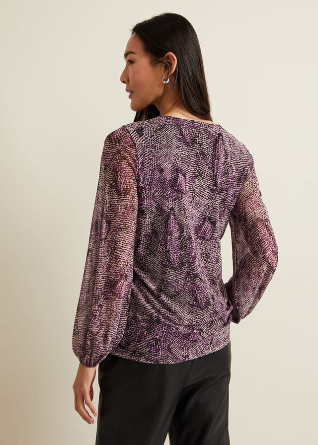 Multicolor Phase Eight Elyza Snake Mesh Print T Shirts | 7482XFLHU
