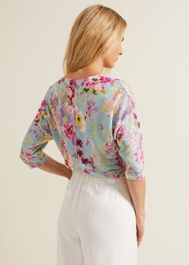 Multicolor Phase Eight Flossie Floral Linen T Shirts | 5802NQVUH