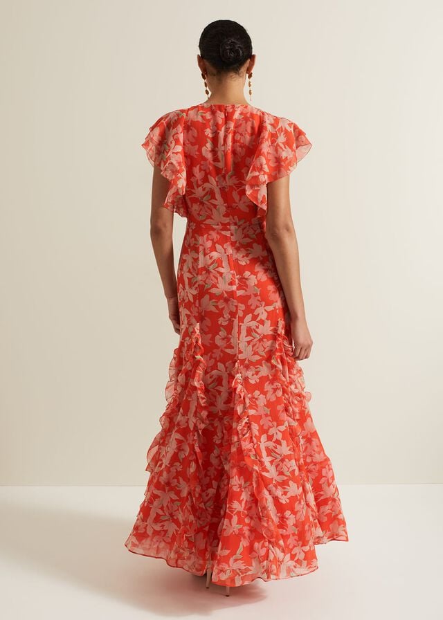 Multicolor Phase Eight Gaby Floral Print Ruffle Dress | 9248TYFIA