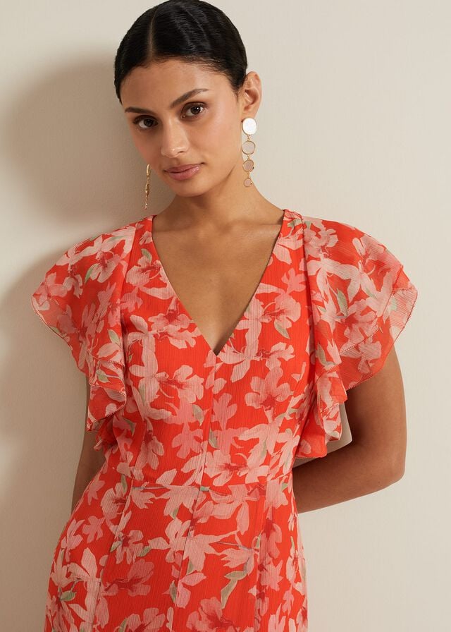 Multicolor Phase Eight Gaby Floral Print Ruffle Dress | 9248TYFIA