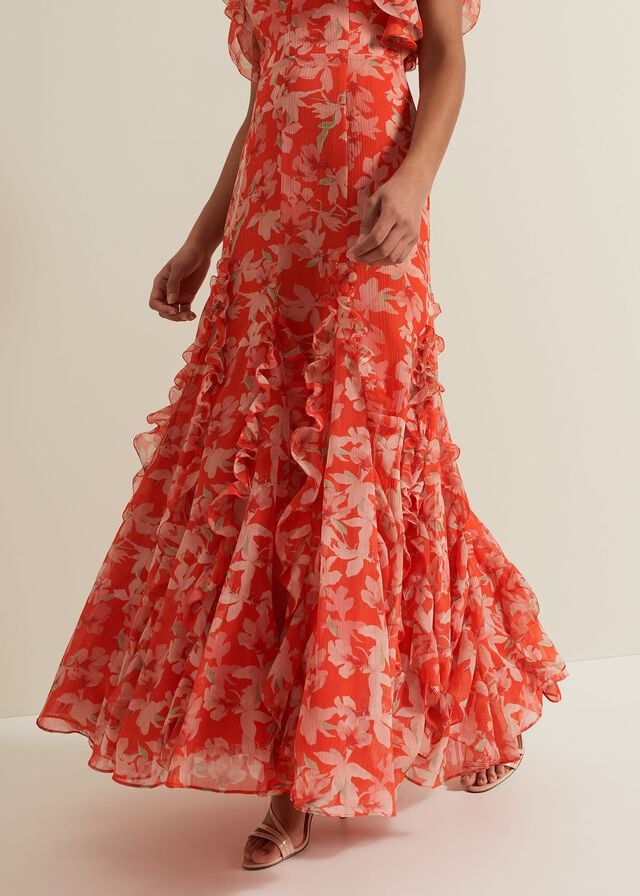 Multicolor Phase Eight Gaby Floral Print Ruffle Dress | 9248TYFIA