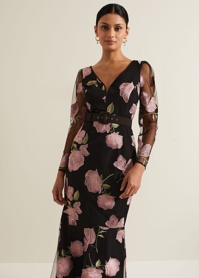 Multicolor Phase Eight Genny Floral Print Embroidered Dres Dress | 1987GEBXN
