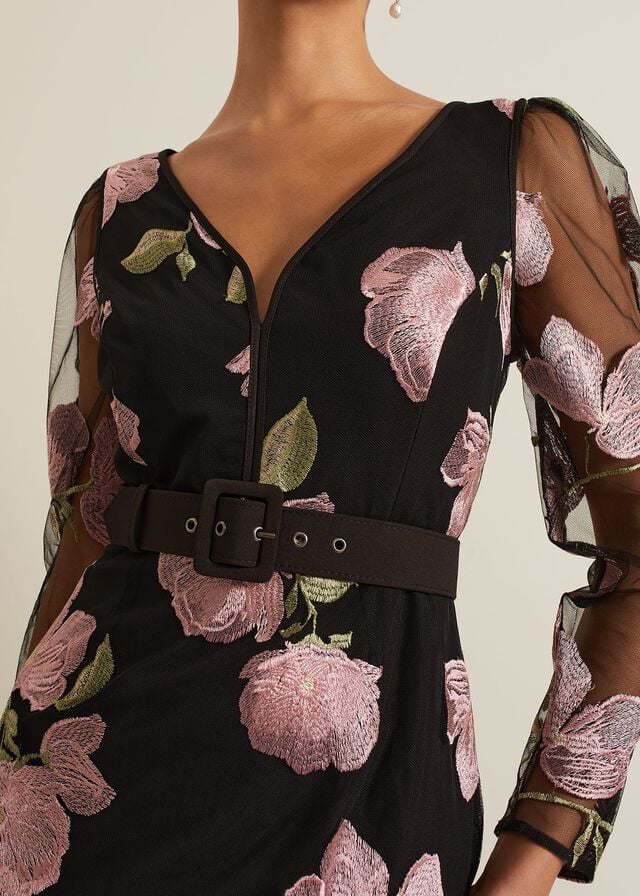 Multicolor Phase Eight Genny Floral Print Embroidered Dres Dress | 1987GEBXN