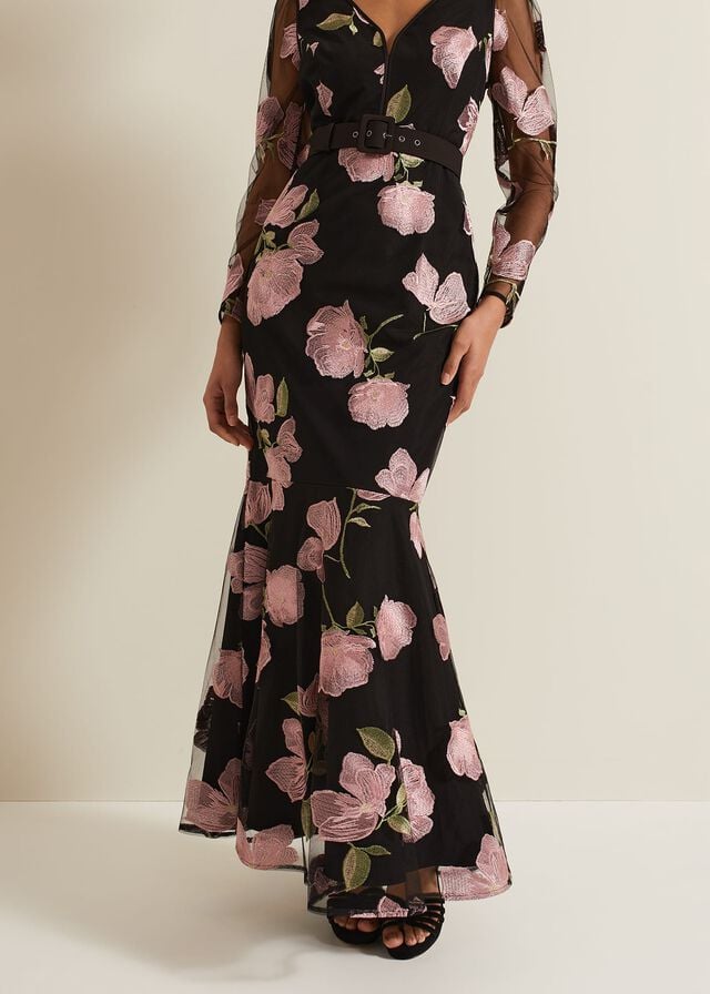 Multicolor Phase Eight Genny Floral Print Embroidered Dres Dress | 1987GEBXN