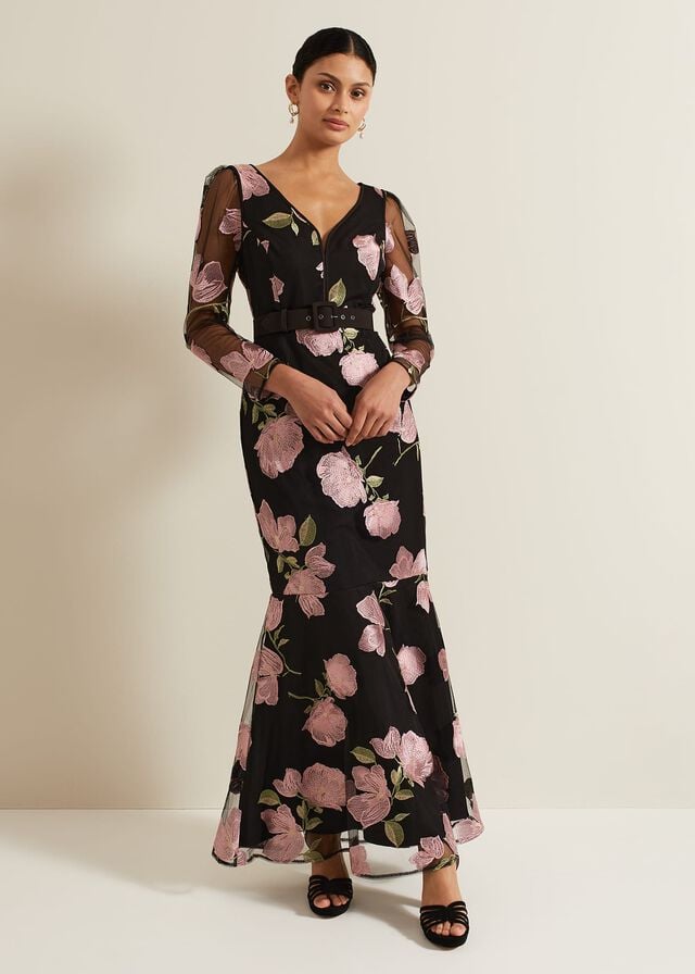 Multicolor Phase Eight Genny Floral Print Embroidered Dres Dress | 1987GEBXN