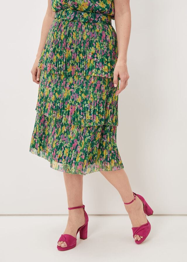 Multicolor Phase Eight Heidi Printed Plisse Co-Ord Skirts | 1342JVNWO