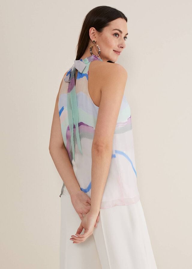 Multicolor Phase Eight Kadie Silk Abstract Halter Neck Shirts | 2518ISMRQ