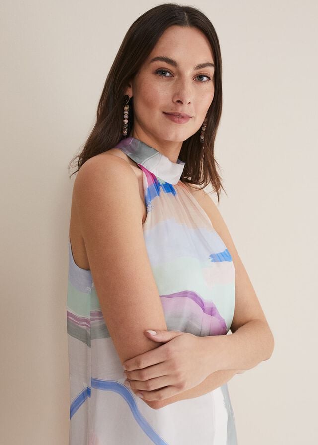 Multicolor Phase Eight Kadie Silk Abstract Halter Neck Shirts | 2518ISMRQ