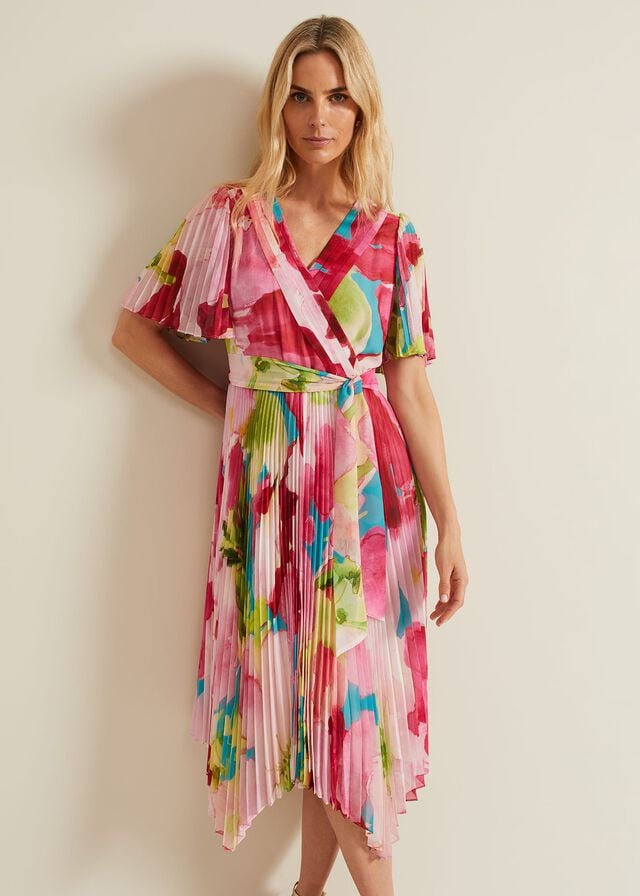Multicolor Phase Eight Kendall Floral Pleat Dress | 5329UPEZD