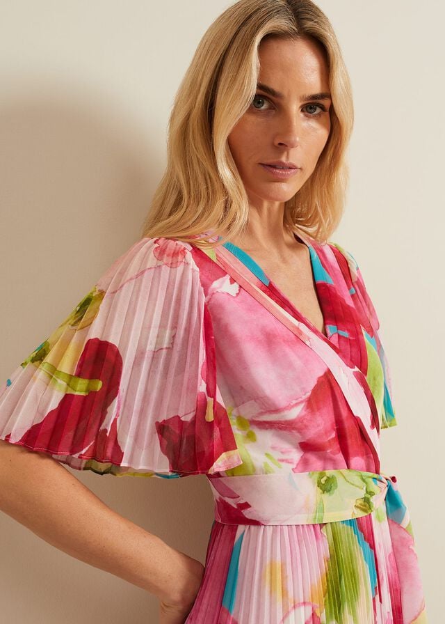 Multicolor Phase Eight Kendall Floral Pleat Dress | 5329UPEZD