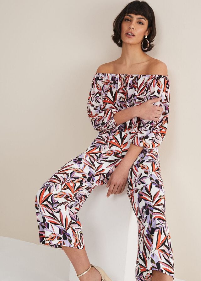 Multicolor Phase Eight Lois Leaf Print Culottes Trousers | 4103HGJQC
