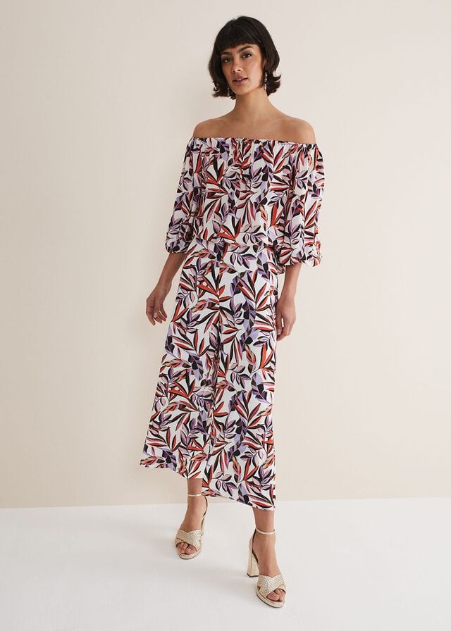 Multicolor Phase Eight Lois Leaf Print Culottes Trousers | 4103HGJQC