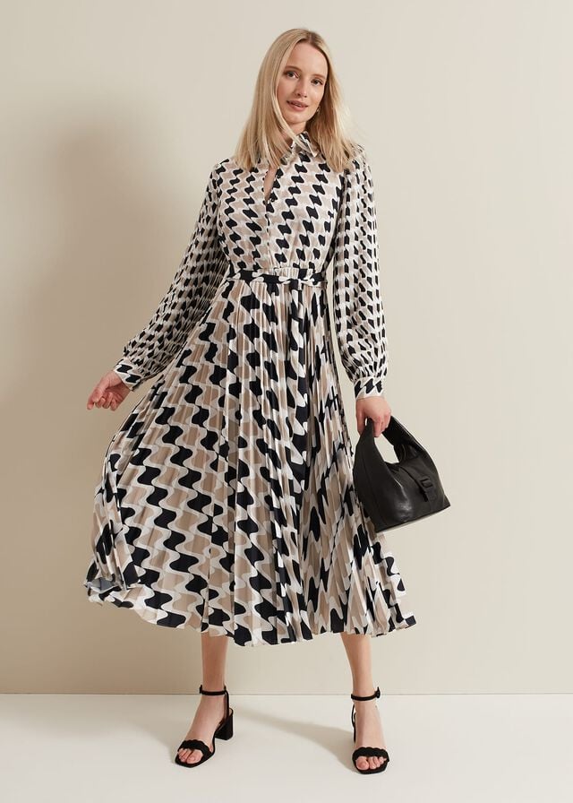 Multicolor Phase Eight Lyric Geo Pleated Dress | 8017DJHGS
