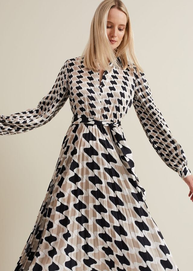Multicolor Phase Eight Lyric Geo Pleated Dress | 8017DJHGS