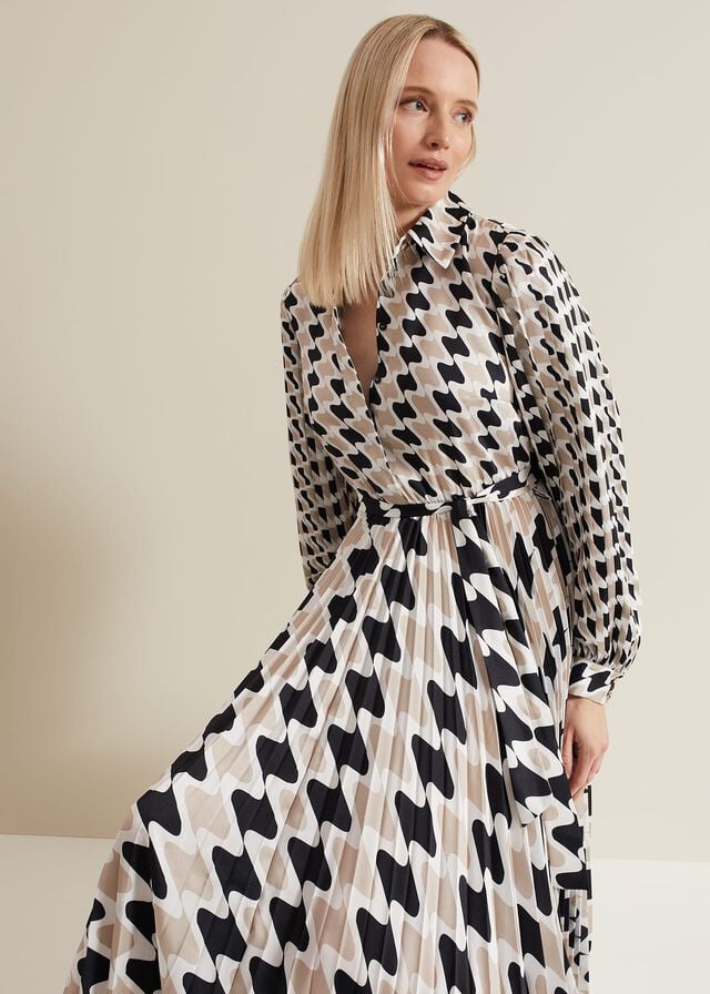 Multicolor Phase Eight Lyric Geo Pleated Dress | 8017DJHGS