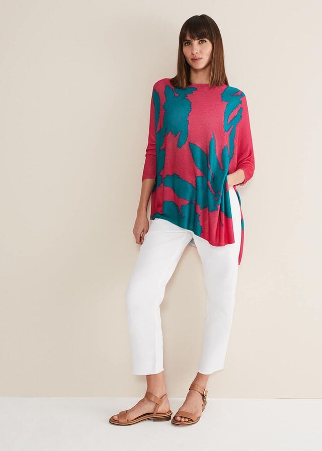 Multicolor Phase Eight Madison Printed Asymmetric Hem Knitwear | 7938HJNXK