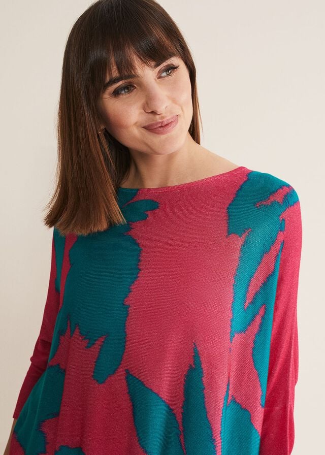 Multicolor Phase Eight Madison Printed Asymmetric Hem Knitwear | 7938HJNXK
