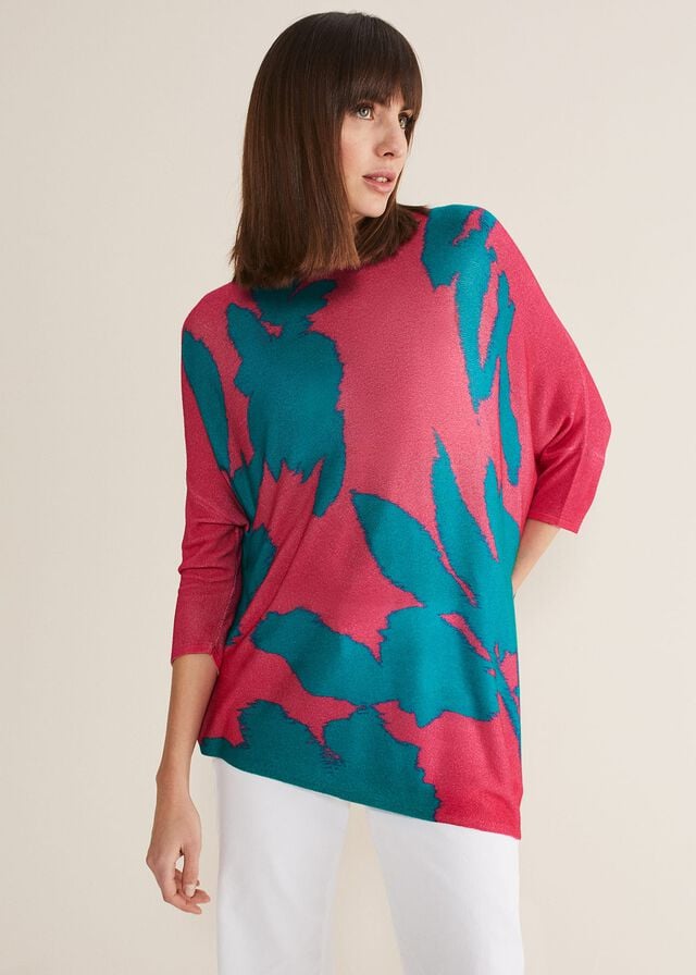Multicolor Phase Eight Madison Printed Asymmetric Hem Knitwear | 7938HJNXK