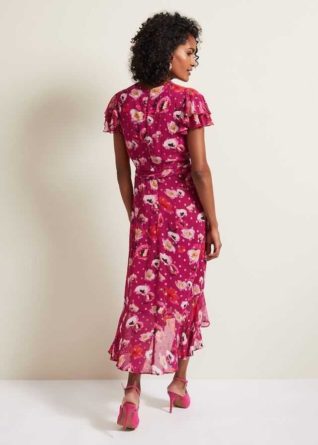 Multicolor Phase Eight Nadine Ruffle Print Dress | 3958RLSXP